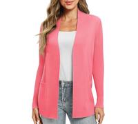 EXCHIC Femmes Décontractée Manche Longue Tricoté Cardigan Poids Léger À l'aise Avant Ouvert Manteau Chandails Longs avec Poches(M, Rouge corail)