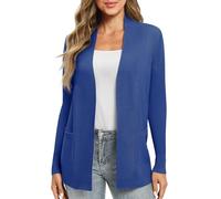 EXCHIC Femmes Décontractée Manche Longue Tricoté Cardigan Poids Léger À l'aise Avant Ouvert Manteau Chandails Longs avec Poches(M, Bleu royal)