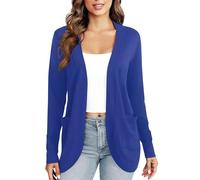 EXCHIC Femmes Décontractée Manche Longue Tricoté Cardigan Poids Léger À l'aise Avant Ouvert Manteau Chandails Longs avec Poches(XL, Bleu Royal)