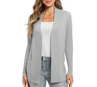 EXCHIC Femmes Décontractée Manche Longue Tricoté Cardigan Poids Léger À l'aise Avant Ouvert Manteau Chandails Longs avec Poches(L, Gris clair)