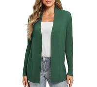 EXCHIC Femmes Décontractée Manche Longue Tricoté Cardigan Poids Léger À l'aise Avant Ouvert Manteau Chandails Longs avec Poches(L, Vert foncé)