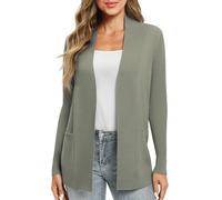 EXCHIC Femmes Décontractée Manche Longue Tricoté Cardigan Poids Léger À l'aise Avant Ouvert Manteau Chandails Longs avec Poches(L, Olives clair)