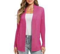 EXCHIC Femmes Décontractée Manche Longue Tricoté Cardigan Poids Léger À l'aise Avant Ouvert Manteau Chandails Longs avec Poches(M, Rose Rouge)