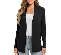 EXCHIC Femmes Décontractée Manche Longue Tricoté Cardigan Poids Léger À l'aise Avant Ouvert Manteau Chandails Longs avec Poches(M, Noir)