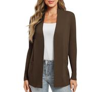 EXCHIC Femmes Décontractée Manche Longue Tricoté Cardigan Poids Léger À l'aise Avant Ouvert Manteau Chandails Longs avec Poches(L, Marron)