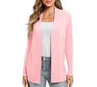EXCHIC Femmes Décontractée Manche Longue Tricoté Cardigan Poids Léger À l'aise Avant Ouvert Manteau Chandails Longs avec Poches(XL, Rose)