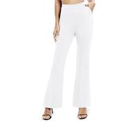 EXCHIC Femmes Décontractés à Larges Jambes Yoga Pantalons Loisirs élastique Taille Haute Pantalon avec Poches(XL, Blanc)