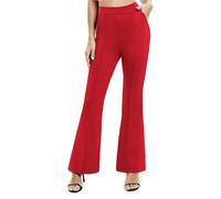 EXCHIC Femmes Décontractés à Larges Jambes Yoga Pantalons Loisirs élastique Taille Haute Pantalon avec Poches(XL, Rouge)