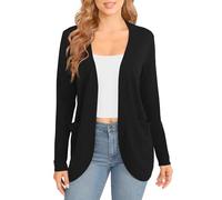 EXCHIC Femmes élégant Léger Manches Longues Cardigan Ourlet Incurvé Front Ouvert Jersey Tricot Pulls avec Poches(XL, Noir)