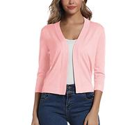 EXCHIC Femmes élégant Manches 3/4 Ouvert Devant Boléros Cardigan Gilet (L, Rose)