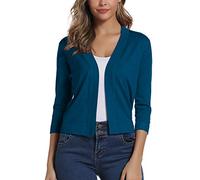 EXCHIC Femmes Elegant Manches 3/4 Ouvert Devant Boleros Cardigan Gilet (M, Indigo Bleu)