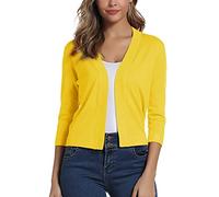 EXCHIC Femmes Elegant Manches 3/4 Ouvert Devant Boleros Cardigan Gilet(M, Jaune Citron)