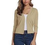 EXCHIC Femmes Elegant Manches 3/4 Ouvert Devant Boleros Cardigan Gilet(S, Abricot)