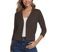 EXCHIC Femmes élégant Manches 3/4 Ouvert Devant Boléros Cardigan Gilet (S, Marron)