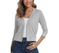 EXCHIC Femmes Elegant Manches 3/4 Ouvert Devant Boleros Cardigan Gilet (XXL, Clair Gris)