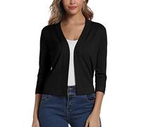 EXCHIC Femmes Elegant Manches 3/4 Ouvert Devant Boleros Cardigan Gilet (XXL, Noir)