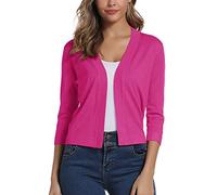 EXCHIC Femmes Elegant Manches 3/4 Ouvert Devant Boleros Cardigan Gilet (XXL, Rose Rouge)