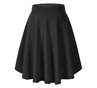 EXCHIC Femmes Élégant Taille Élastique Trompette A-Ligne Midi Jupe Base Uniforme Plissée roulettes Jupe(M, Noir)