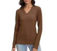 EXCHIC Femmes Essentials Slim-Fit élastique Chandail Pulls Col en V Classique Manches Longues Pull en Tricot Sweatshirts(M, Profond Camel)