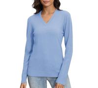 EXCHIC Femmes Essentials Slim-Fit élastique Chandail Pulls Col en V Classique Manches Longues Pull en Tricot Sweatshirts(M, Gris Bleu)