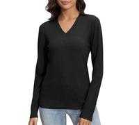 EXCHIC Femmes Essentials Slim-Fit élastique Chandail Pulls Col en V Classique Manches Longues Pull en Tricot Sweatshirts(S, Noir)