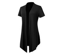 EXCHIC Femmes Manches Courtes Drapé Cardigan Léger Ouverte Devant Gilet (XXL, Noir)