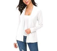 EXCHIC Femmes Manches Léger Manches Longues Devant Ouvert Tricoté Cardigan Gilets (L, Blanc)