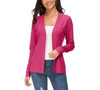 EXCHIC Femmes Manches Léger Manches Longues Devant Ouvert Tricoté Cardigan Gilets (M, Rose Rouge)