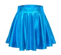EXCHIC Femmes Métallisée Shiny Taille élastique Mini Jupe élégante A-Ligne Patineur Jupe(M, Lac Bleu)