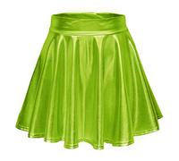 EXCHIC Femmes Métallisée Shiny Taille élastique Mini Jupe élégante A-Ligne Patineur Jupe(S, Bonbon Vert)
