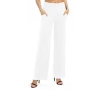EXCHIC Femmes Solide Ample Jambe Droite Palazzo Pantalon Taille Haute Extensible Décontractés Pantalon avec Poches(L, Blanc)