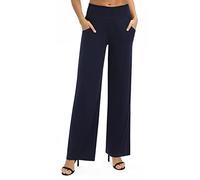 EXCHIC Femmes Solide Ample Jambe Droite Palazzo Pantalon Taille Haute Extensible Décontractés Pantalon avec Poches(XL, Bleu Marine)