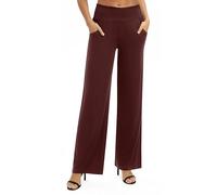 EXCHIC Femmes Solide Ample Jambe Droite Palazzo Pantalon Taille Haute Extensible Décontractés Pantalon avec Poches(XL, Vin Rouge)