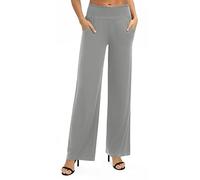 EXCHIC Femmes Solide Ample Jambe Droite Palazzo Pantalon Taille Haute Extensible Décontractés Pantalon avec Poches(XXL, Gris Clair)