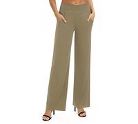 EXCHIC Femmes Solide Ample Jambe Droite Palazzo Pantalon Taille Haute Extensible Décontractés Pantalon avec Poches(XL, Chameau)