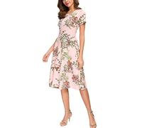 EXCHIC Robe d'été élégante pour Femme - Motif Floral - Taille Haute - Longueur Genou, 6, M
