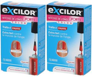 eXcilor® FORTE Color Traitement de la Mycose l'Ongle Rouge corail Solution(S) 2x30 ml