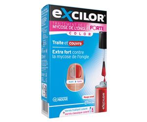 EXCILOR - Solution Forte Color Traitement Mycose de l'ongle Vernis traitant 30 ml (Dispositif médical) + vernis à ongles rouge cosmétique 8 Solution(S)