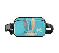Excited Bunny Sac banane mignon turquoise de taille moyenne pour homme et femme Sac de poitrine multifonction avec sangle réglable pour voyage, vacances, course à pied, lapin excité moyen turquoise