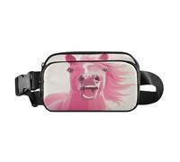 Excited Sac banane pour femmes, hommes, adolescents, sac de poitrine multifonction avec sangle réglable pour voyage, vacances, course à pied, cheval rose vif, taille 1, Cheval rose vif excité, 1 size