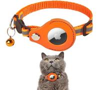 Exclent Collier réfléchissant Apple AirTag pour chat, en nylon réglable, avec clochette, 1 cm x 32,5 cm, visibilité nocturne (orange)