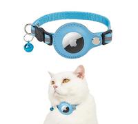 Exclent Collier réfléchissant Apple AirTag pour chat, en nylon réglable, avec clochette, 1 cm x 32,5 cm, visibilité nocturne (bleu)