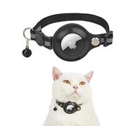 Exclent Collier réfléchissant Apple AirTag pour chat, en nylon réglable, avec clochette, 1 cm x 32,5 cm, visibilité nocturne (noir)