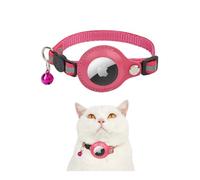 Exclent Collier réfléchissant Apple AirTag pour chat, en nylon réglable, avec clochette, 1 cm x 32,5 cm, visibilité nocturne (rose)