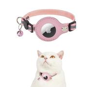 Exclent Collier réfléchissant Apple AirTag pour chat, en nylon réglable, avec clochette, 1 cm x 32,5 cm, visibilité nocturne (rose)
