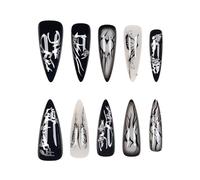 Exclent Faux ongles à presser de style gothique, motif papillon noir et blanc, longs ongles Stiletto, faux ongles artificiels européens, punk, CJCY-410