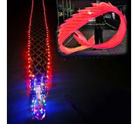 EXCLURA Cerf Volant Ensemble de Poi Dragon LED pour la Danse du Dragon Lumineuse, 8 m/10 m, Ruban Soyeux + Tête de Dragon + Corde pour Balancer + Sac de Transport(Red,8 m (26 ft))