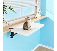 EXCLURA Extension de Rebord de Fenêtre Perchoir Pliable pour Chat avec Pince de Support, Table D'extension de Rebord de Fenêtre sans Perçage, Étagère de Bureau(White,90x20cm(35 3/8x7 7/8"))