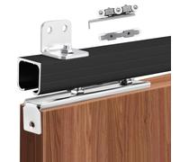 EXCLURA Kit Porte Coulissante Rails de Porte de Grange avec Support de Montage Mural, Rail de Porte Coulissante et Système de Roulement, Kit de Quincaillerie de Porte Escamotable(Black,0.7m(2.3ft))