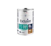 Exclusion Diabetic Humido Chien, nourriture diététique pour chiens adultes de toutes tailles avec diabète sucré goût porc, sorgo et peins | 6 boîtes de 400 grammes chacune.